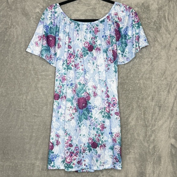 Improved Living 3X Shirt Top Blue Floral Flower Short Sleeve Scoop Neck Womens - Picture 4 of 6